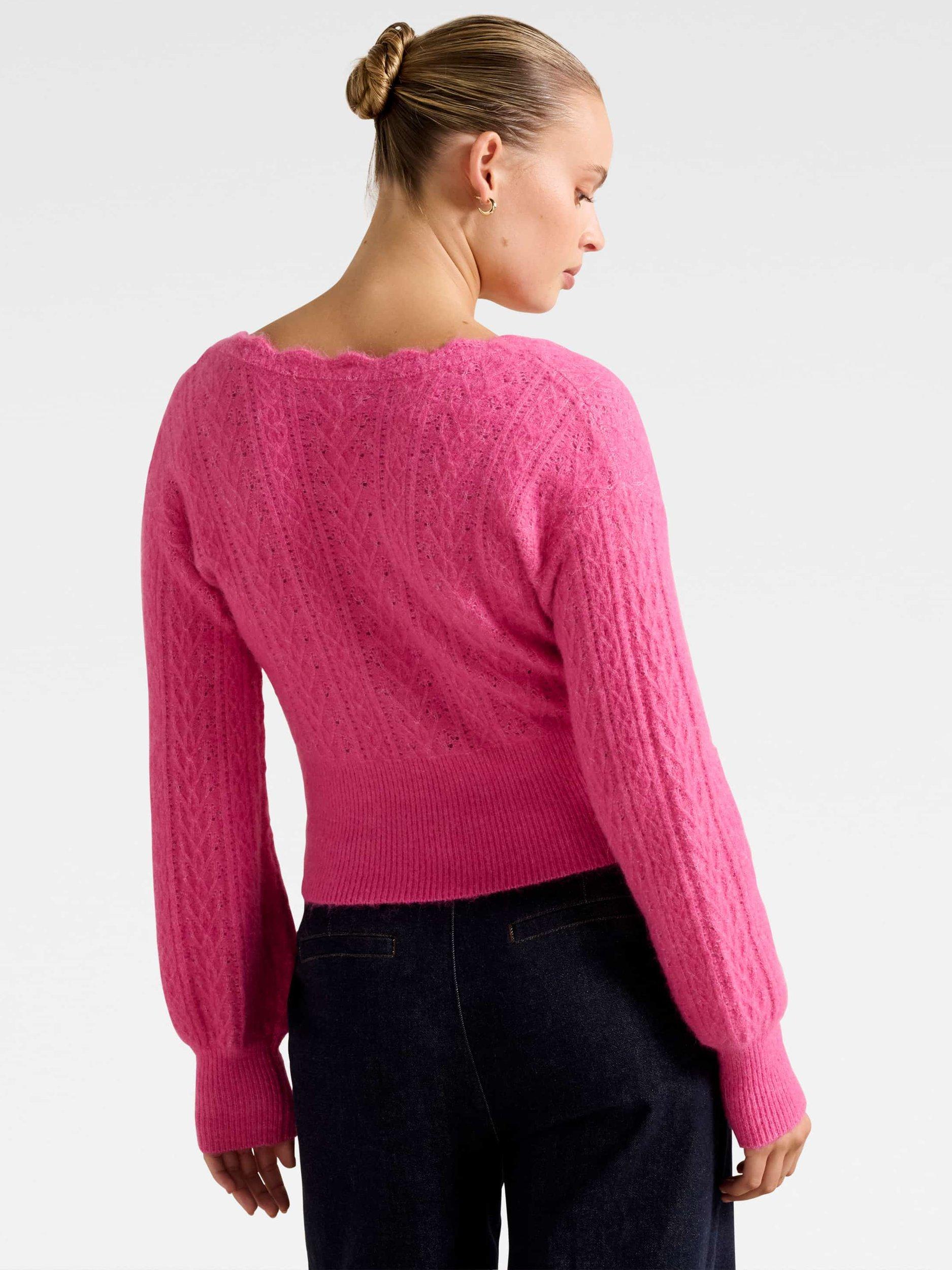 Product image 2 of 5, which shows Forever New Kylie Long Sleeve Wrap Over Neck Sweater, Pink, L