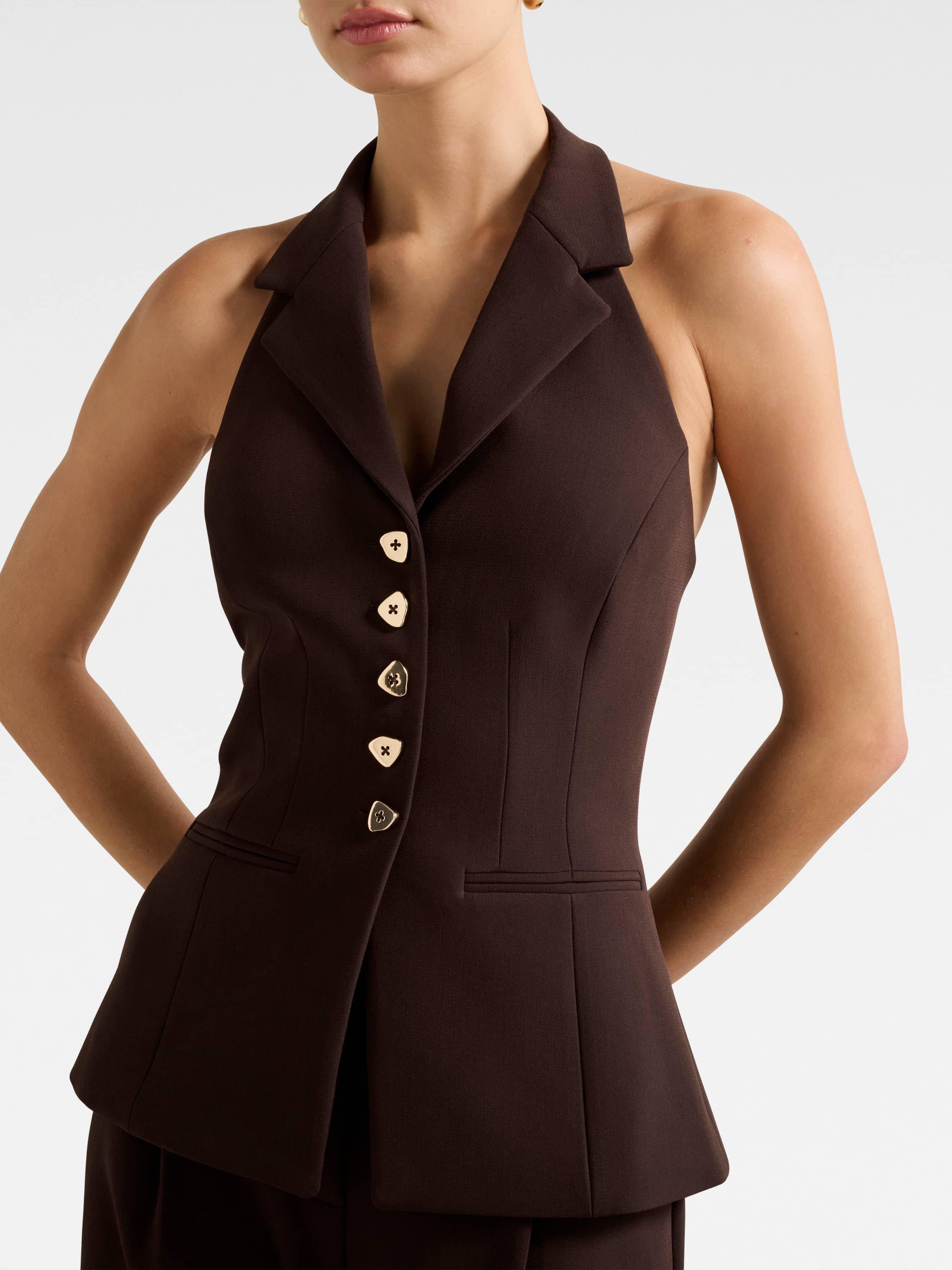 Product image 4 of 5, which shows Forever New Briony Slim Tailored Waistcoat, Chocolate, 4