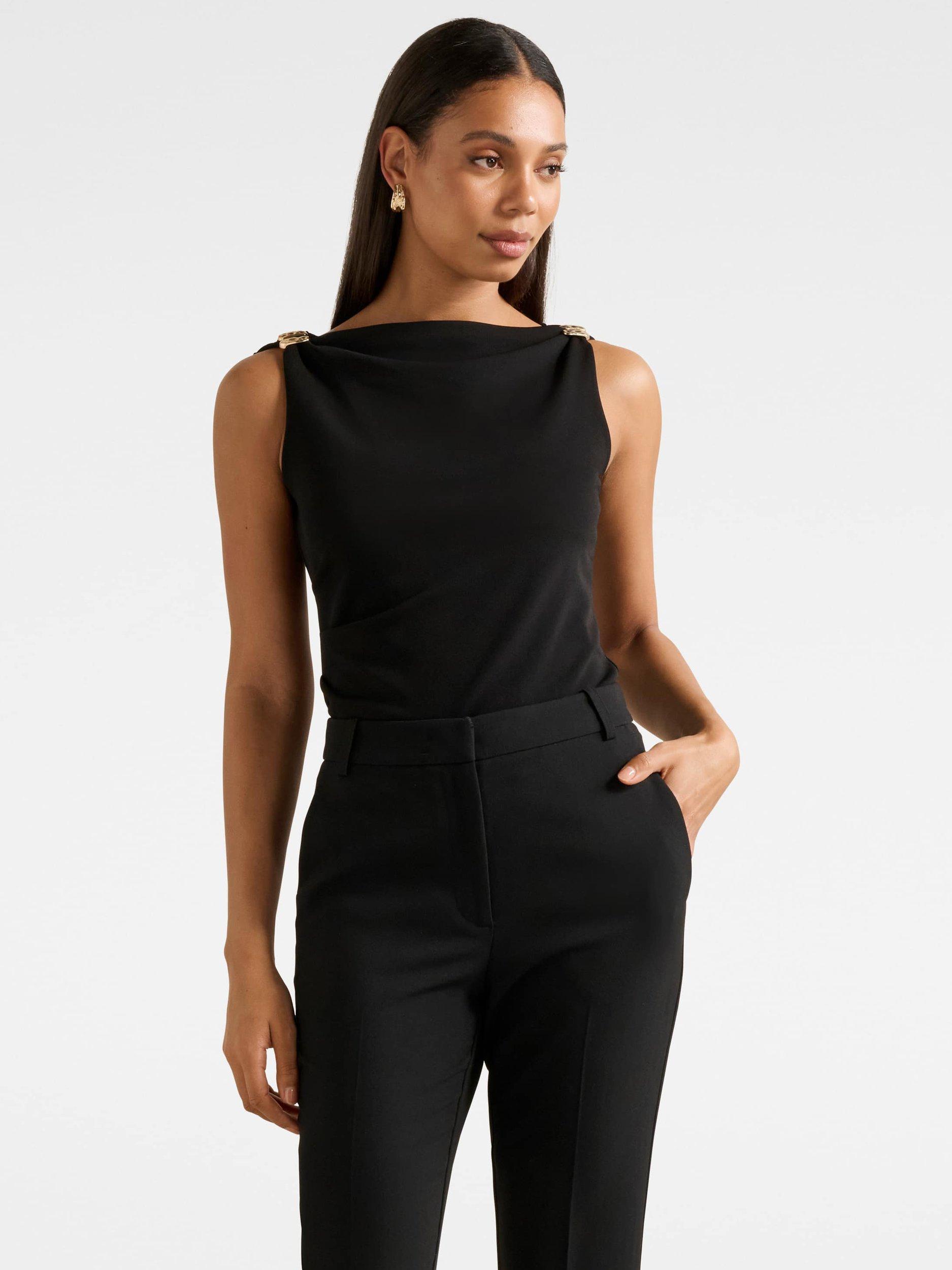 Product image 1 of 5, which shows Forever New Cleo Sleeveless Cowl Neck Top, Black, L