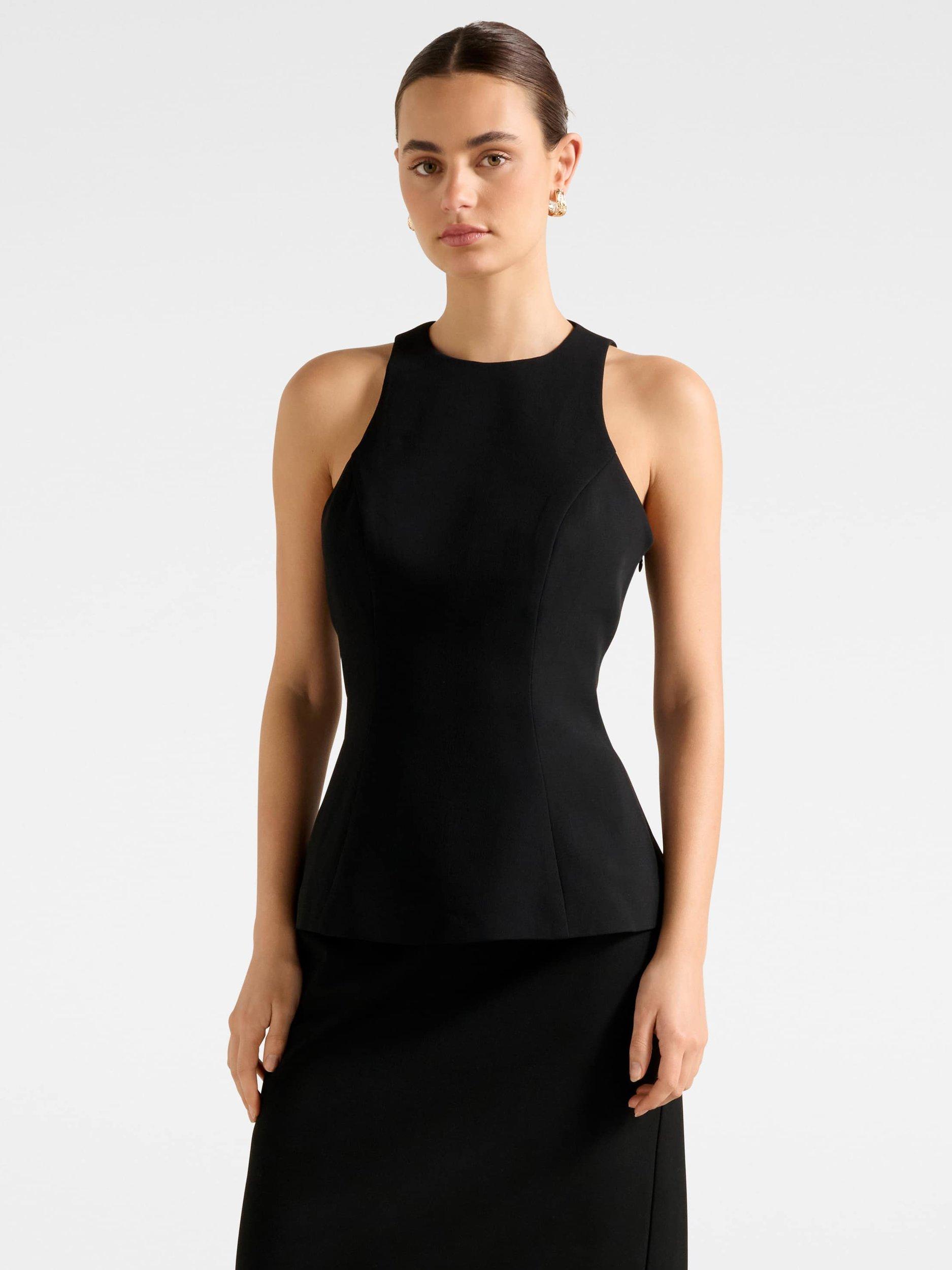 Product image 1 of 5, which shows Forever New Dahlia Sleeveless High Neck Top, Black, 4