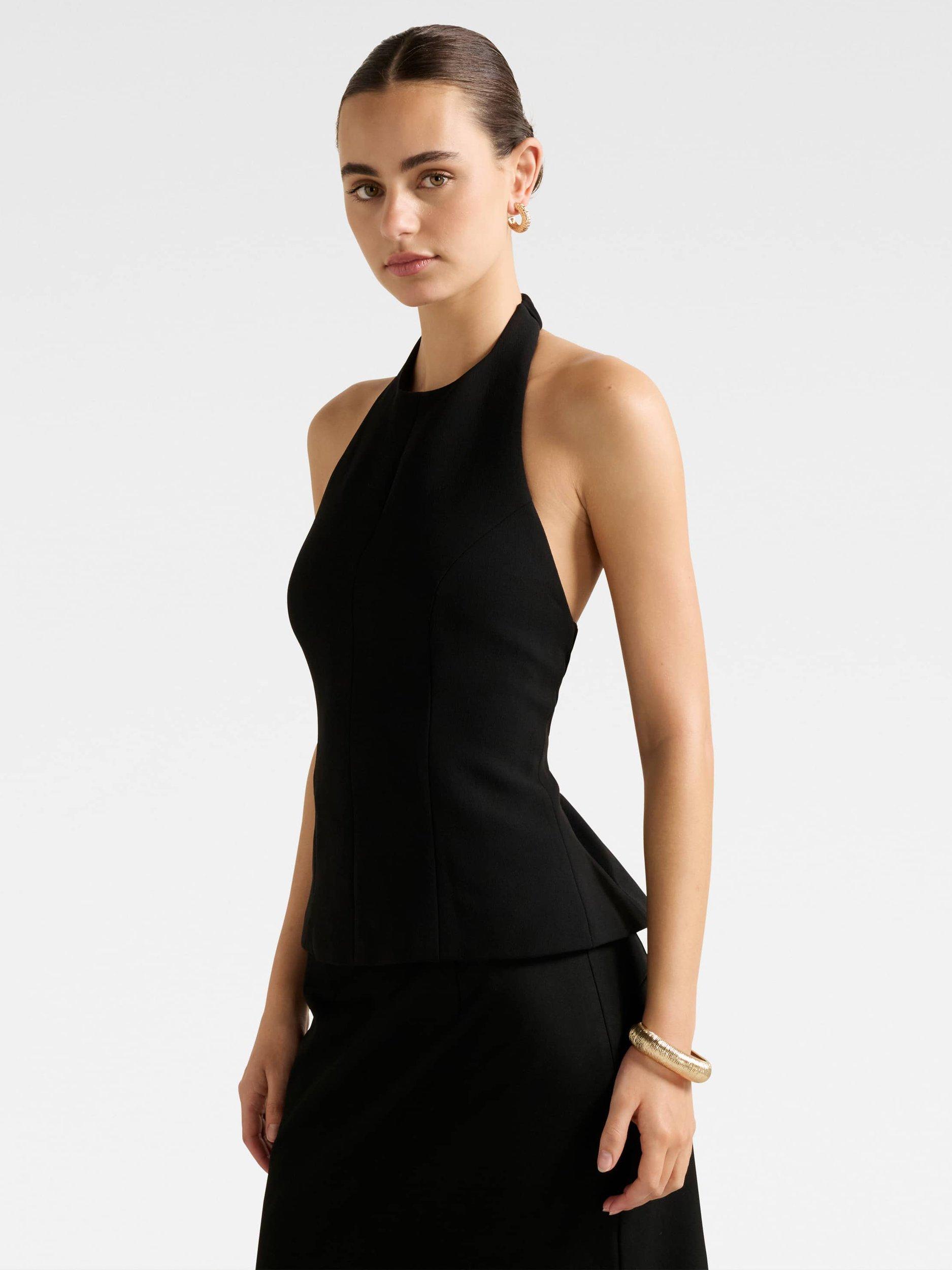 Product image 3 of 5, which shows Forever New Delaney Halterneck Top, Black, 4