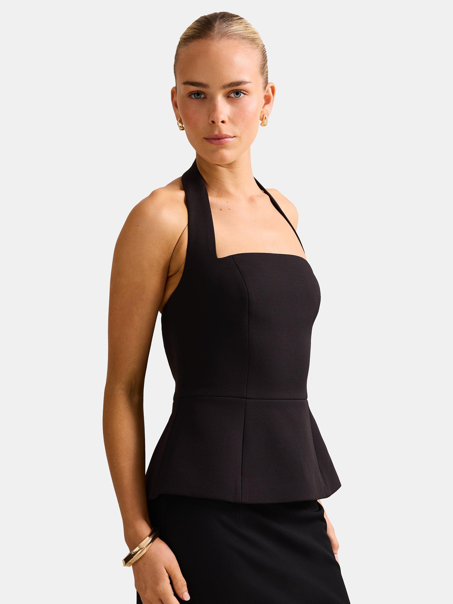 Product image 3 of 5, which shows Forever New Kendall Halterneck Top, Black, 4