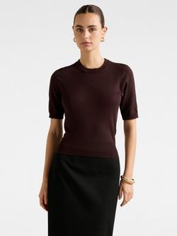 Forever New Maisie Short Sleeves Round Neck T-Shirt, Chocolate