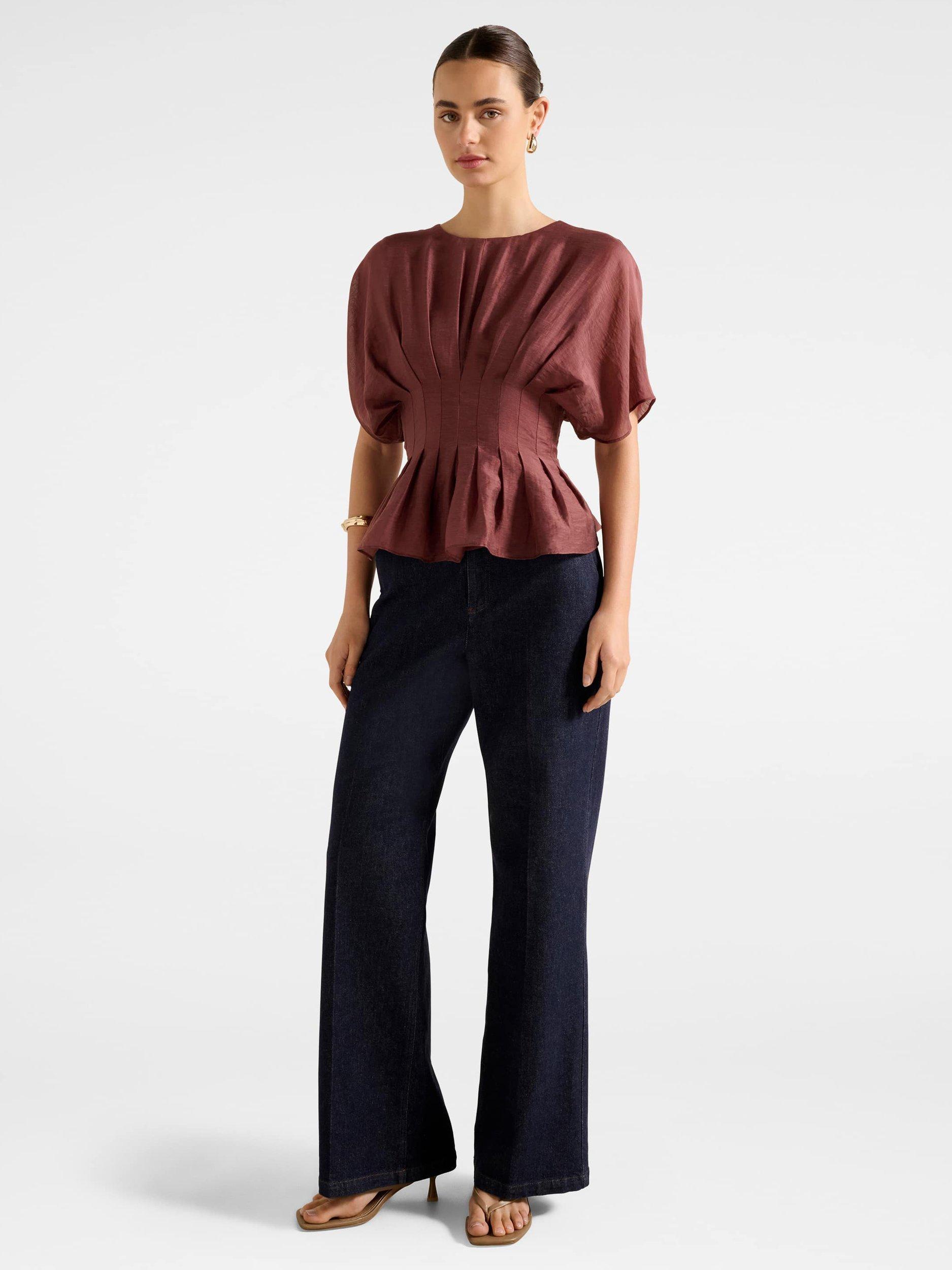 Product image 5 of 5, which shows Forever New Olive Pleated Top, Ganache, 4