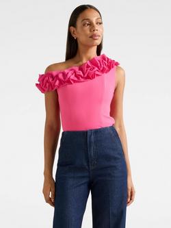 Forever New Sadie One Shoulder Asymmetric Neck Ruffle Top, Fuchsia Purple