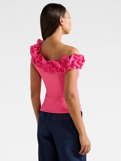Forever New Sadie One Shoulder Asymmetric Neck Ruffle Top - view 2, Fuchsia Purple