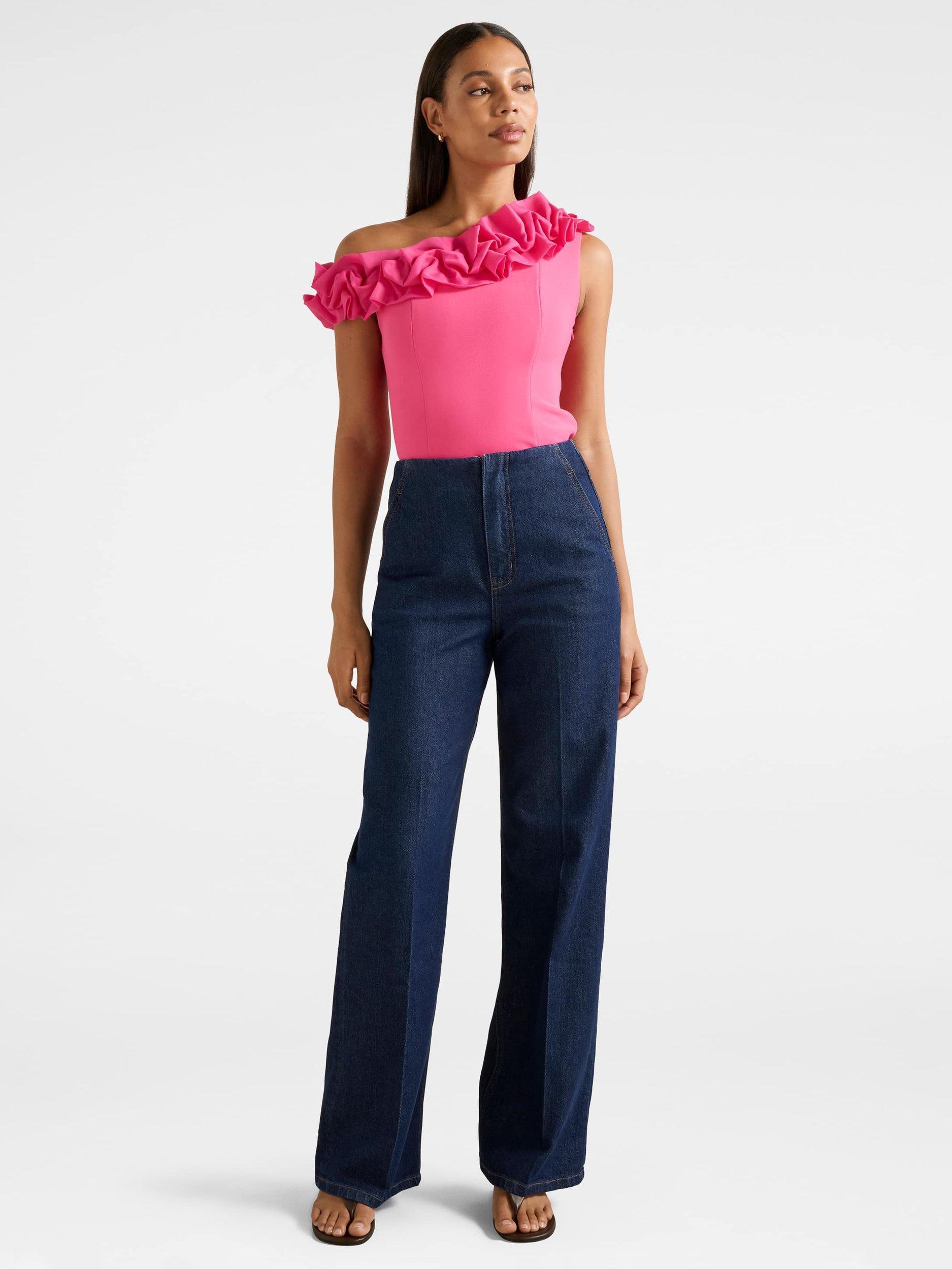 Product image 5 of 5, which shows Forever New Sadie One Shoulder Asymmetric Neck Ruffle Top, Fuchsia Purple, L