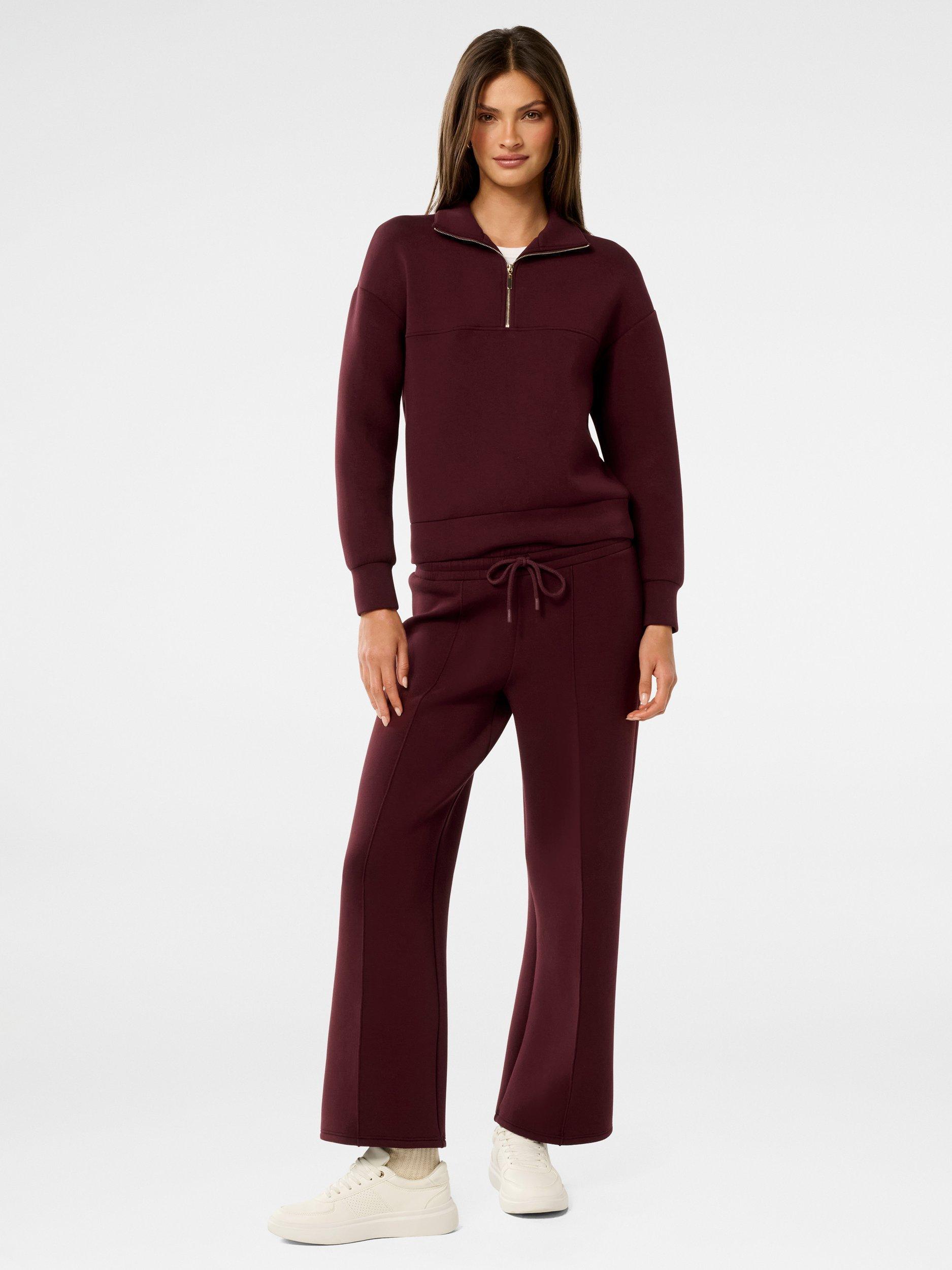 Product image 5 of 5, which shows Forever New Tiana Wide Leg Joggers, Deep Maroon, XXS