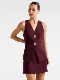 Forever New Lee Long Buttoned Waistcoat, Cherry Lacquer Suit
