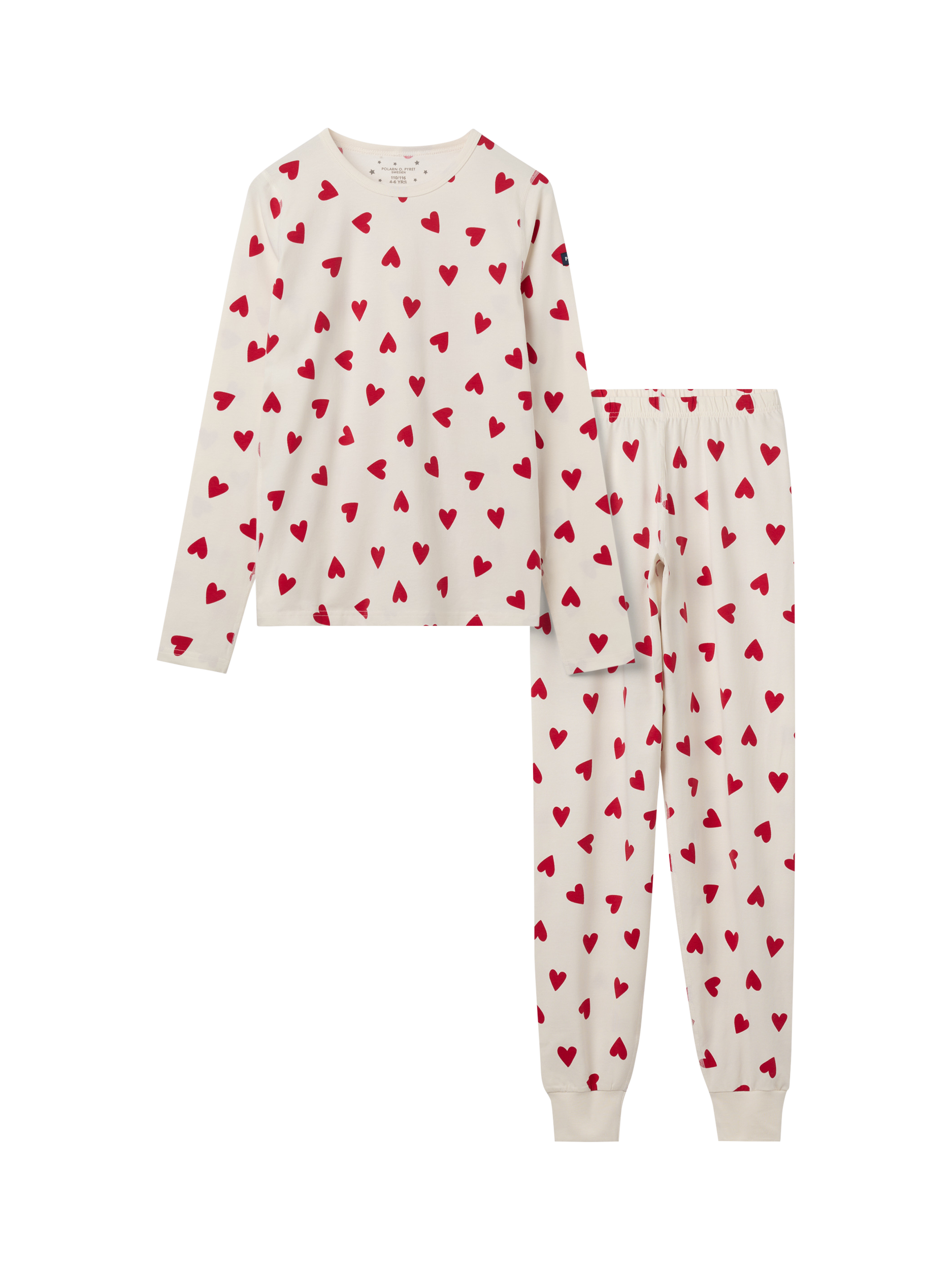 Product image 1 of 2, which shows Polarn O. Pyret Cotton Blend Heart Print Pyjama Set, White, L