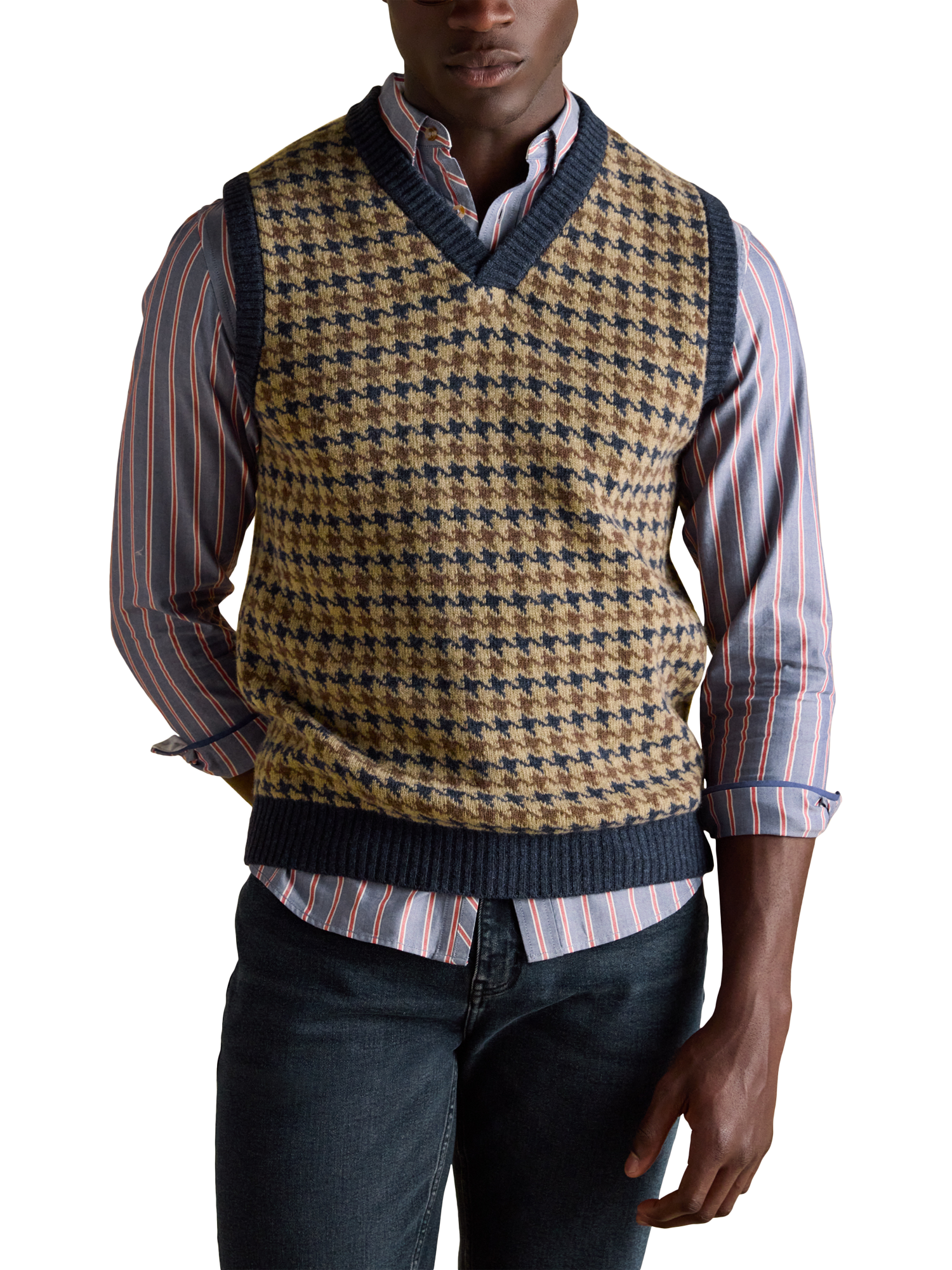 Joules Ferguson Houndstooth Knitted Vest, Oatmeal