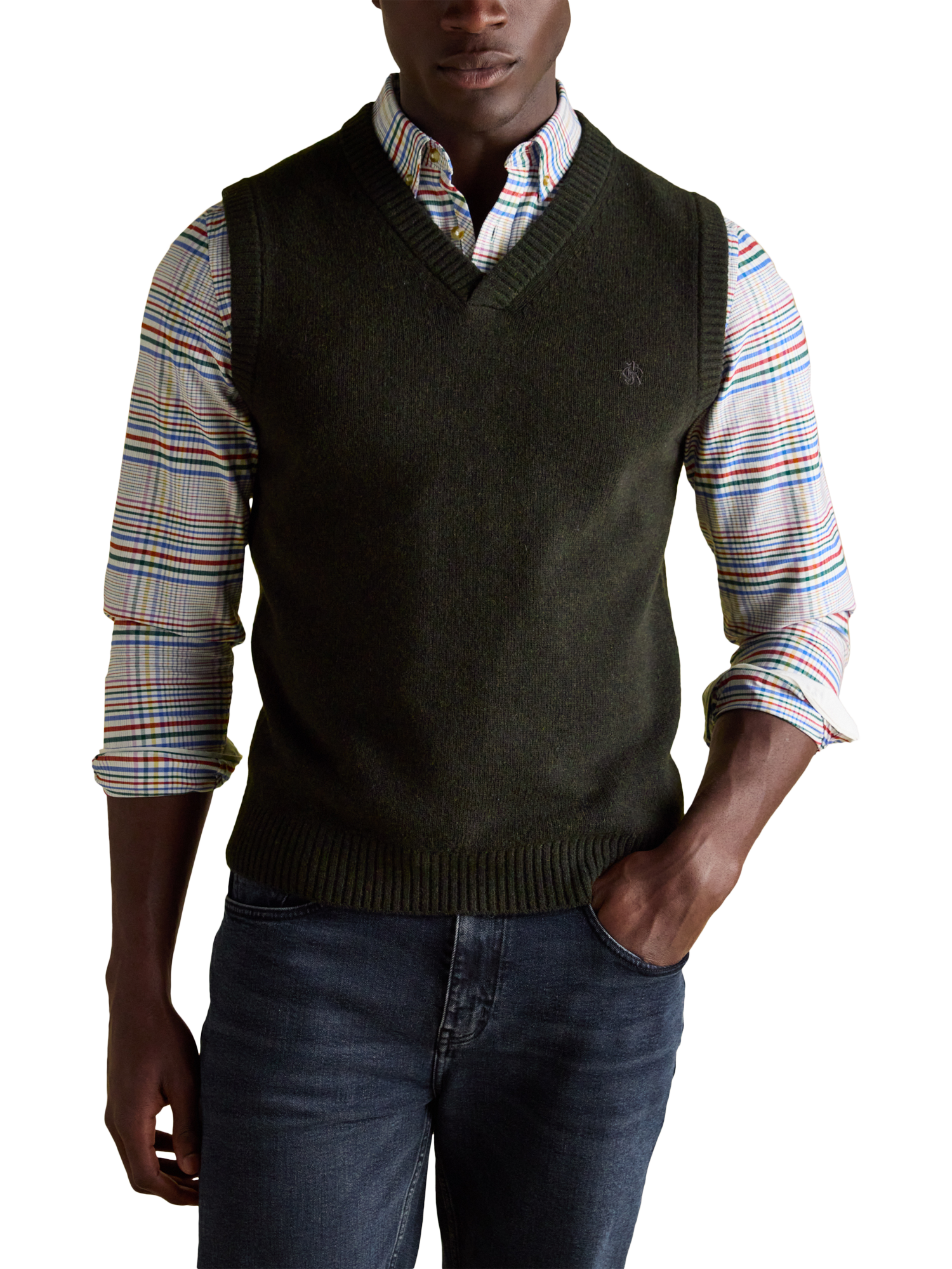 Product image 1 of 8, which shows Joules Highland Wool Blend Knitted Tank, Dark Green, S