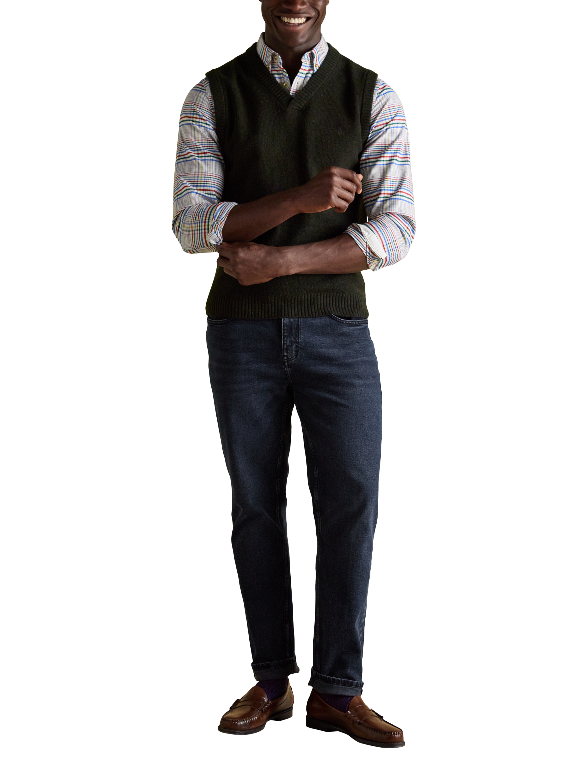 Product image 3 of 8, which shows Joules Highland Wool Blend Knitted Tank, Dark Green, S