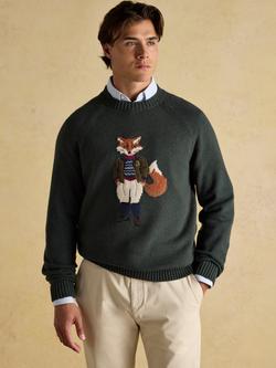 Joules Cotton Blend Knitted Fox Jumper, Green, Green