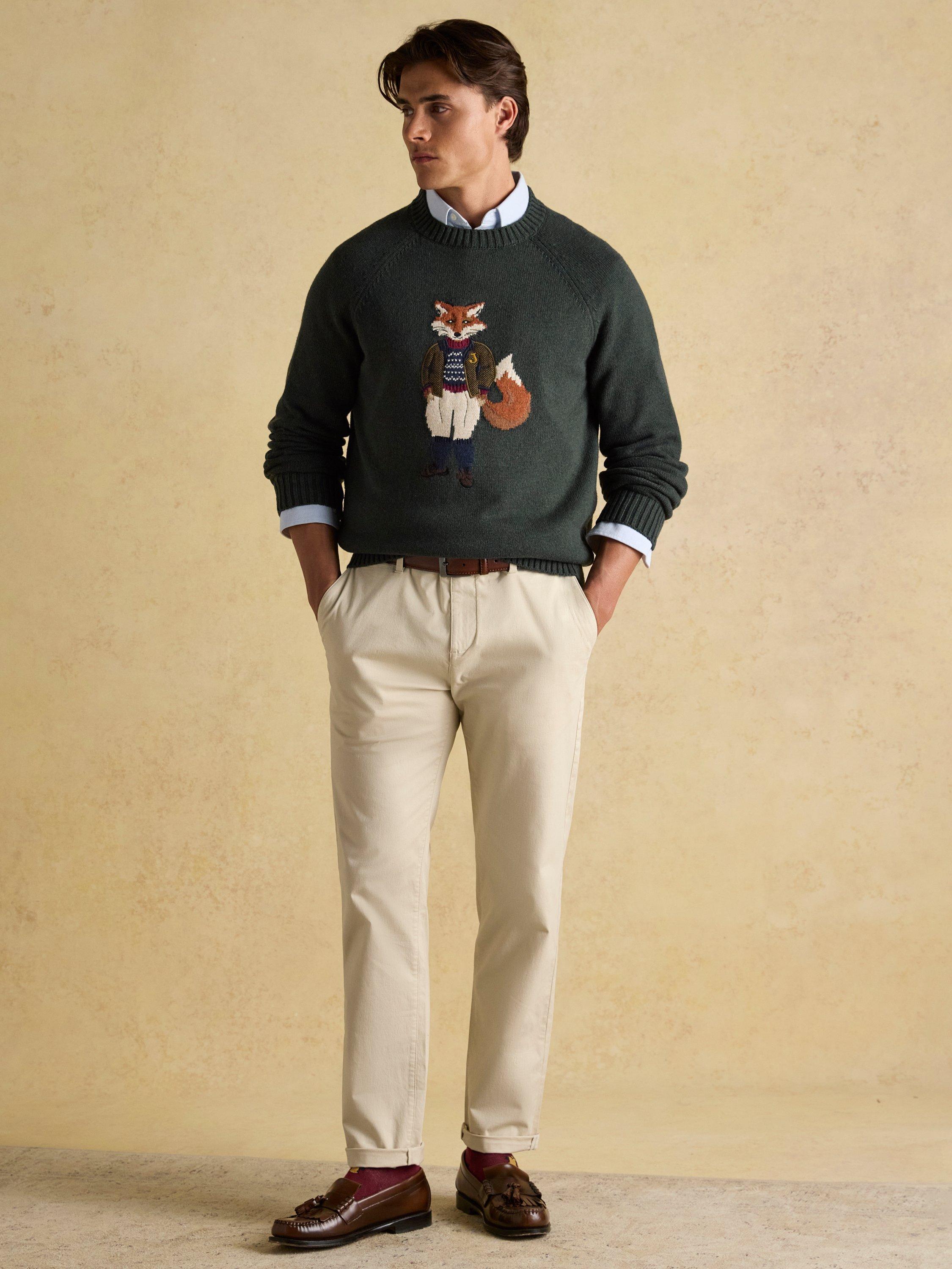 Product image 5 of 5, which shows Joules Cotton Blend Knitted Fox Jumper, Green, S
