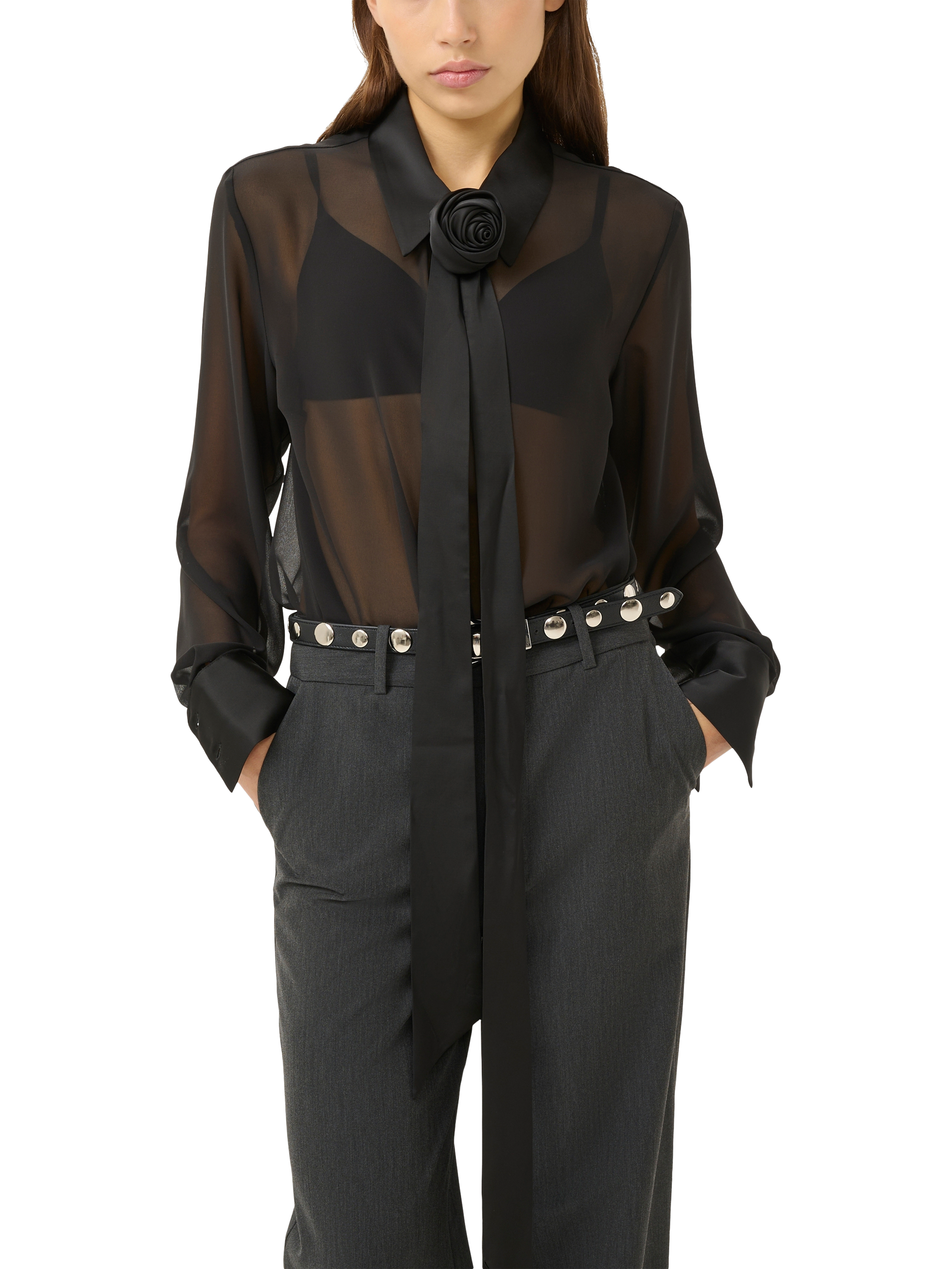 Product image 1 of 6, which shows Gestuz Lynne Corsage Sheer Shirt, Black, 14