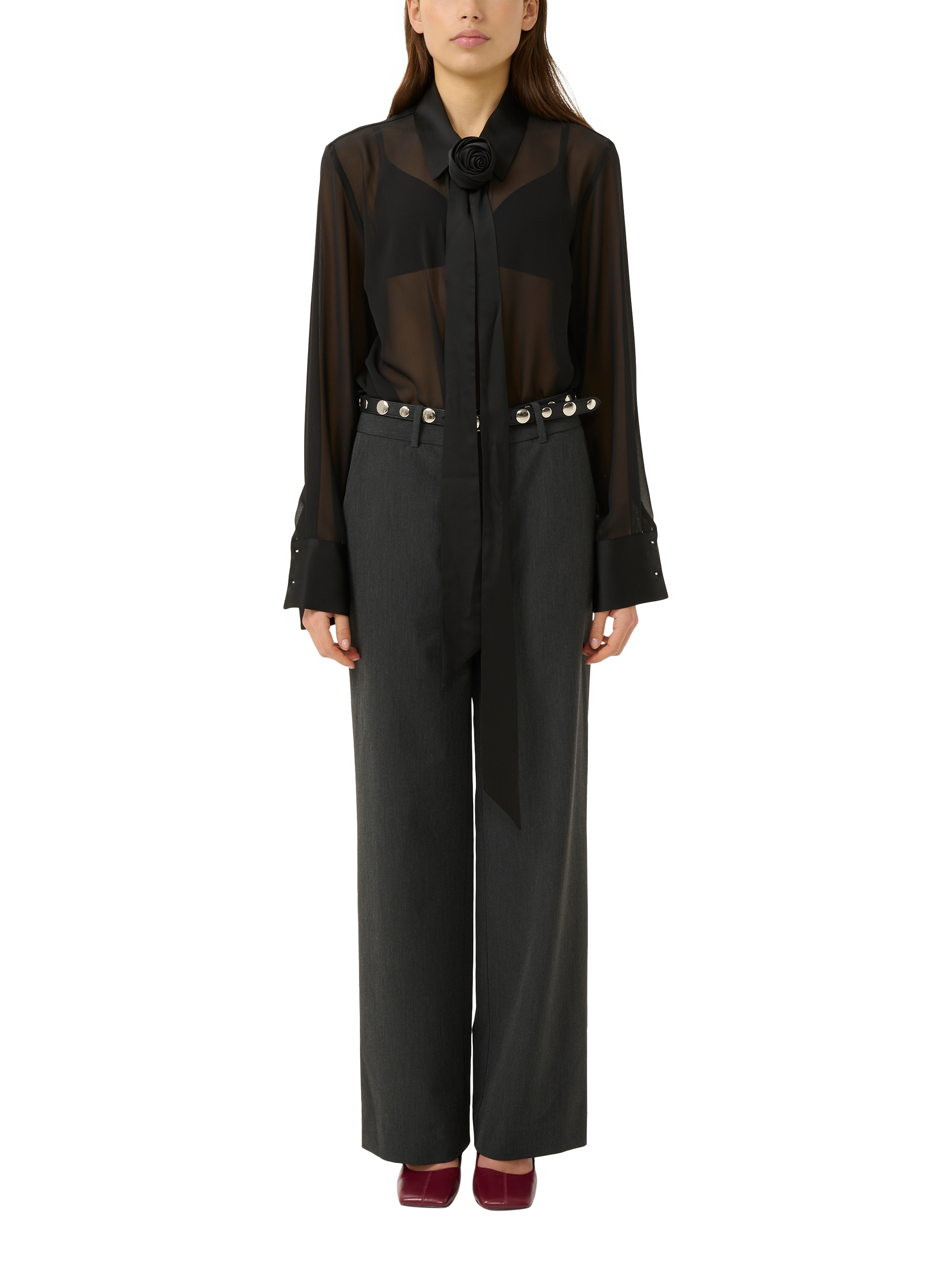 Product image 3 of 6, which shows Gestuz Lynne Corsage Sheer Shirt, Black, 14