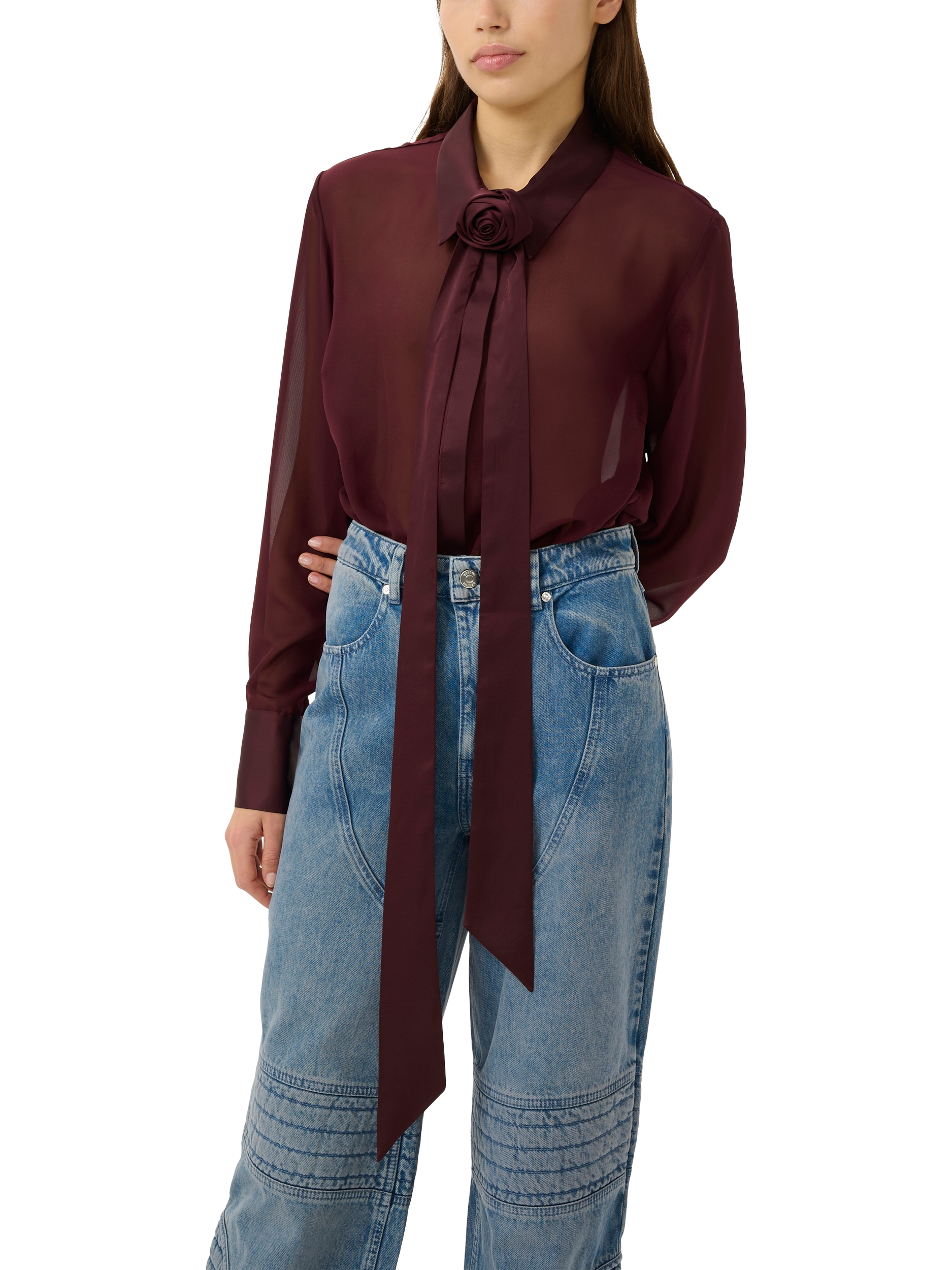 Product image 1 of 6, which shows Gestuz Lynne Corsage Sheer Shirt, Aronia, 8