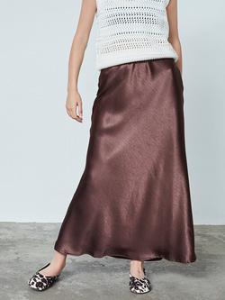 Sisters Point Gewo Satin Midi Skirt, Brown, Brown
