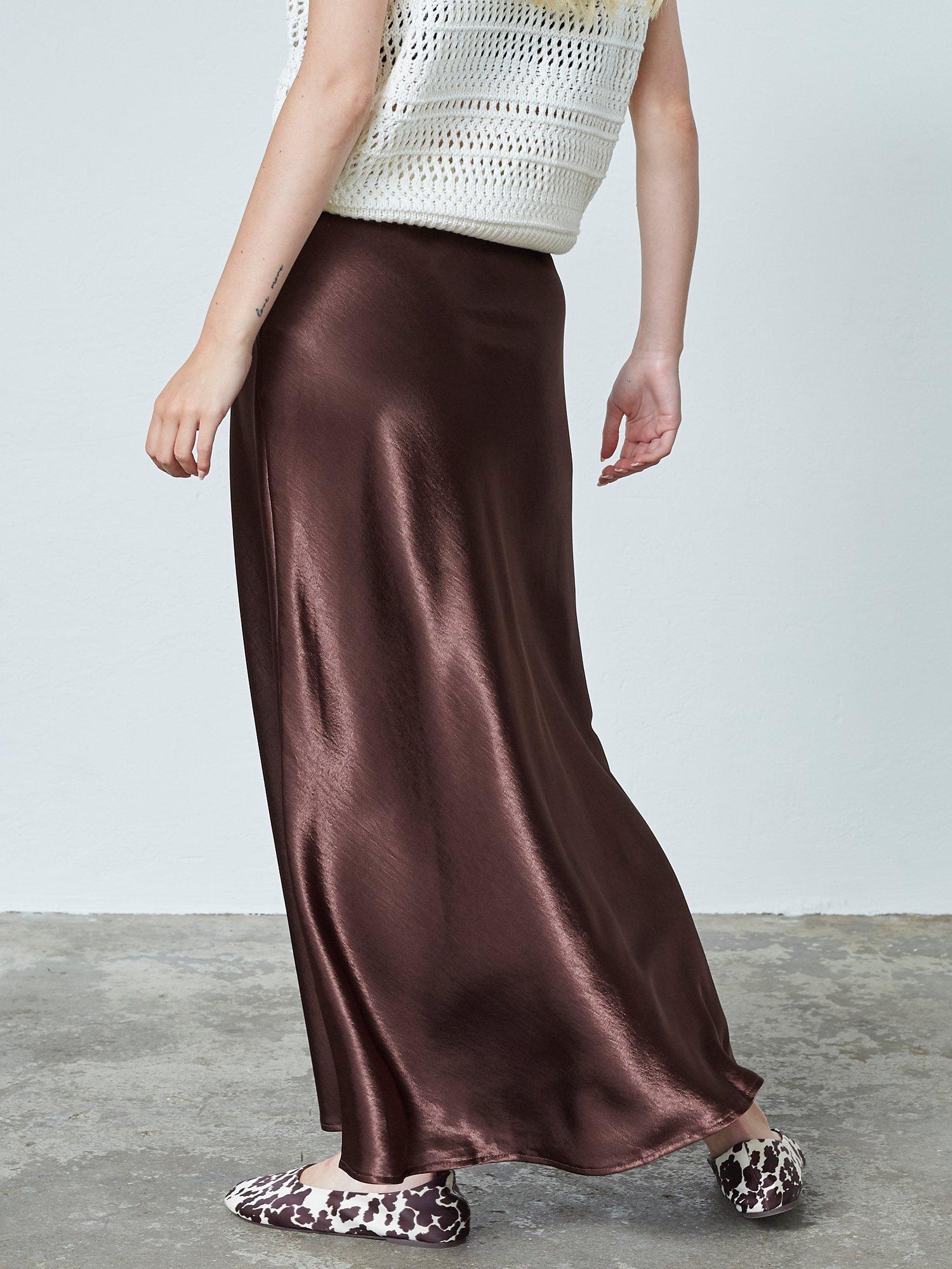 Product image 2 of 2, which shows Sisters Point Gewo Satin Midi Skirt, Brown, XS