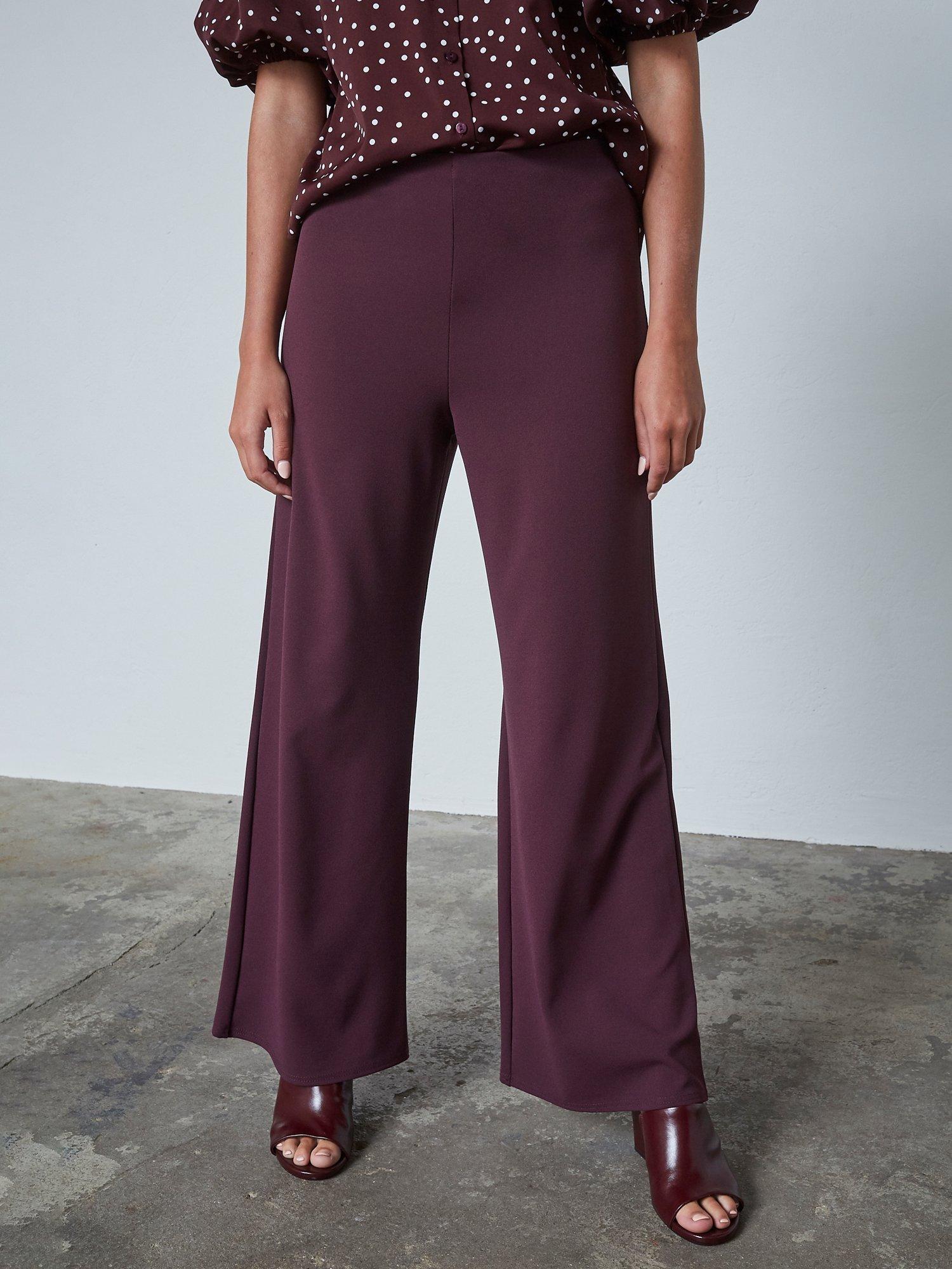 Product image 1 of 4, which shows Sisters Point Glut Stretch Wide Leg Trousers, Deep Bordeaux, XS