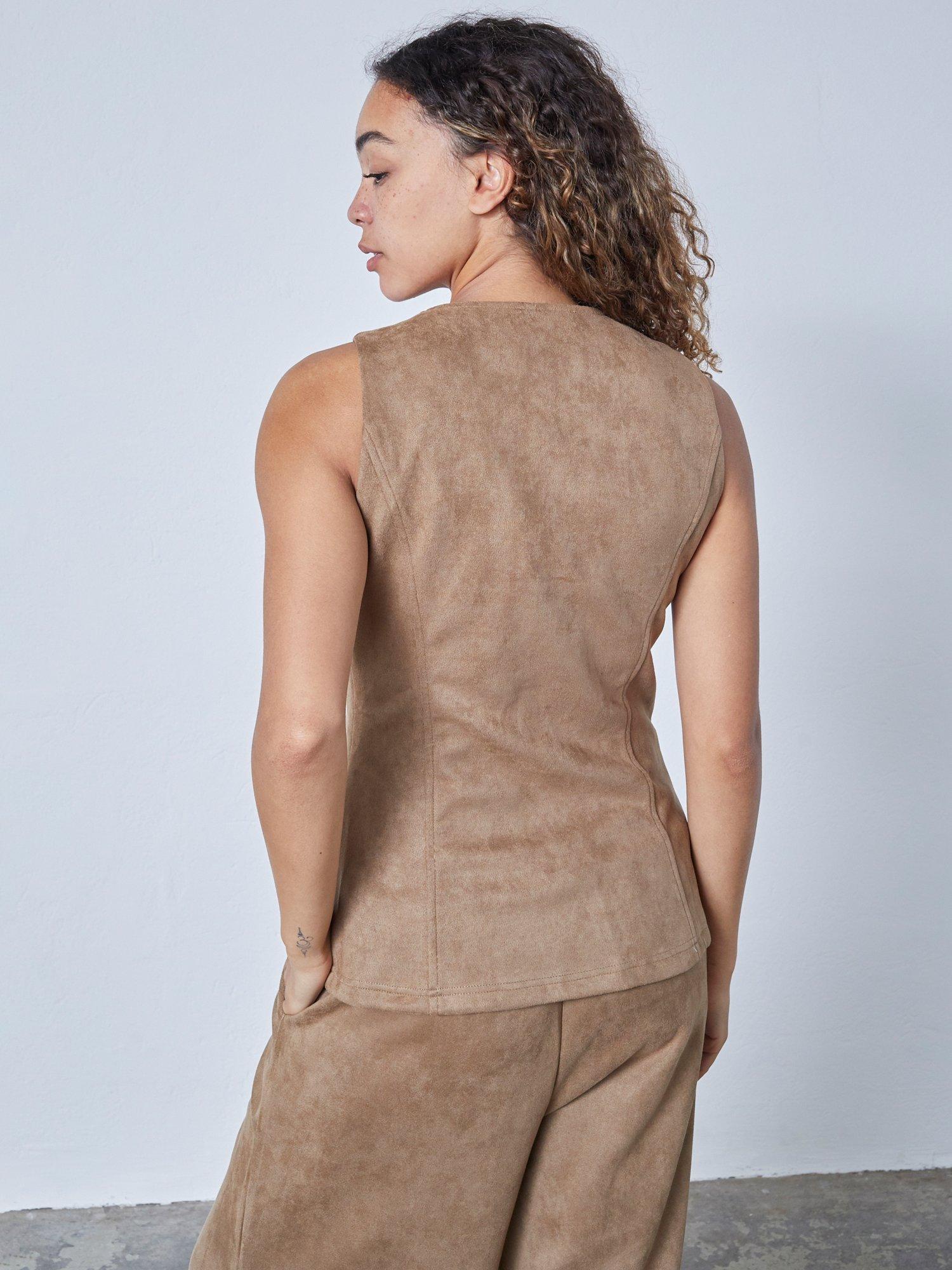 Product image 2 of 3, which shows Sisters Point Velra Suede Look Waistcoat, Camel, S