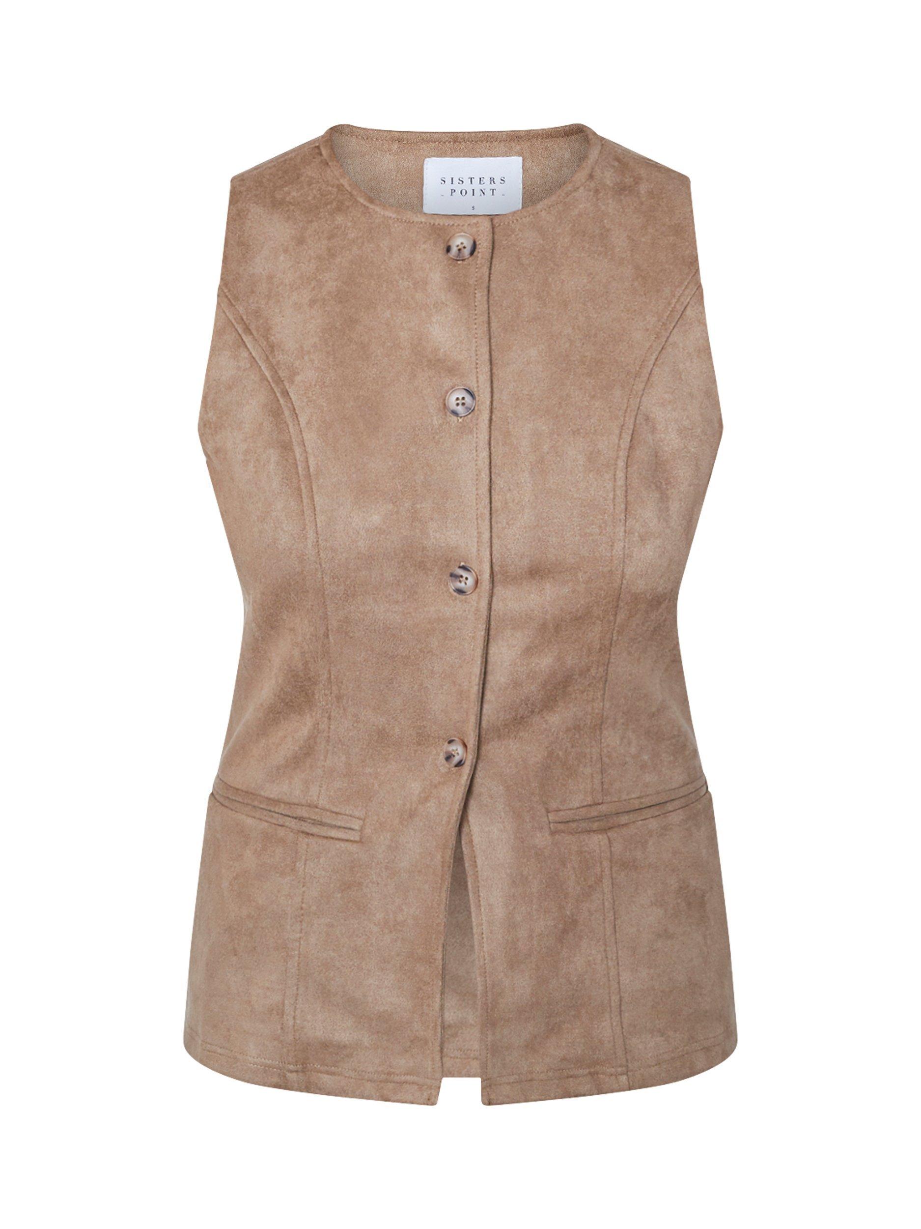 Product image 3 of 3, which shows Sisters Point Velra Suede Look Waistcoat, Camel, S