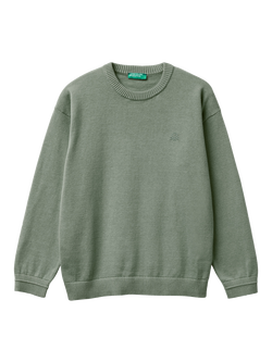 Benetton Kids' Cotton Ribbed Crew Neck Jumper, Mid Green