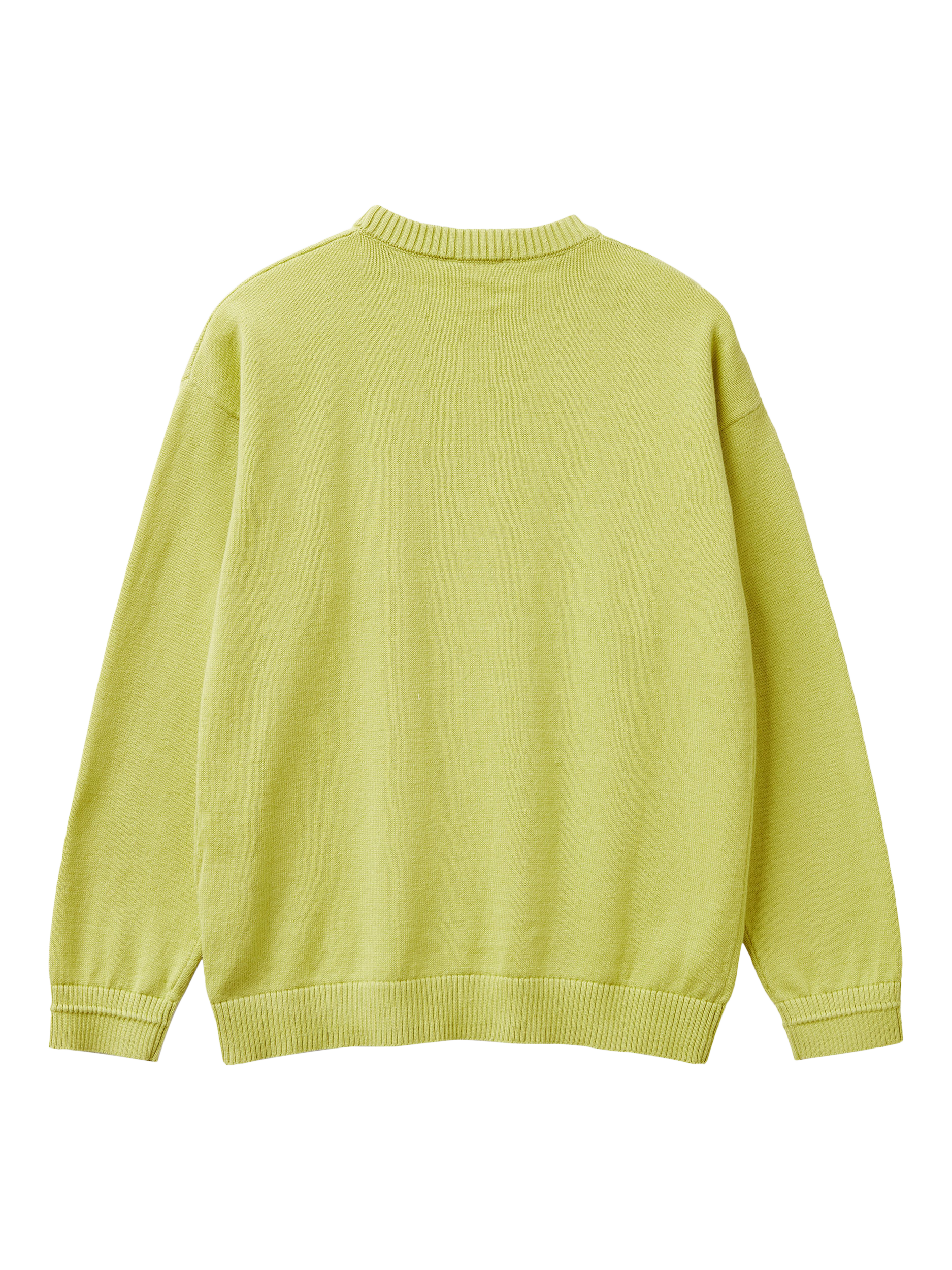 Product image 2 of 3, which shows Benetton Kids' Cotton Ribbed Crew Neck Jumper, Green, 6-7 years