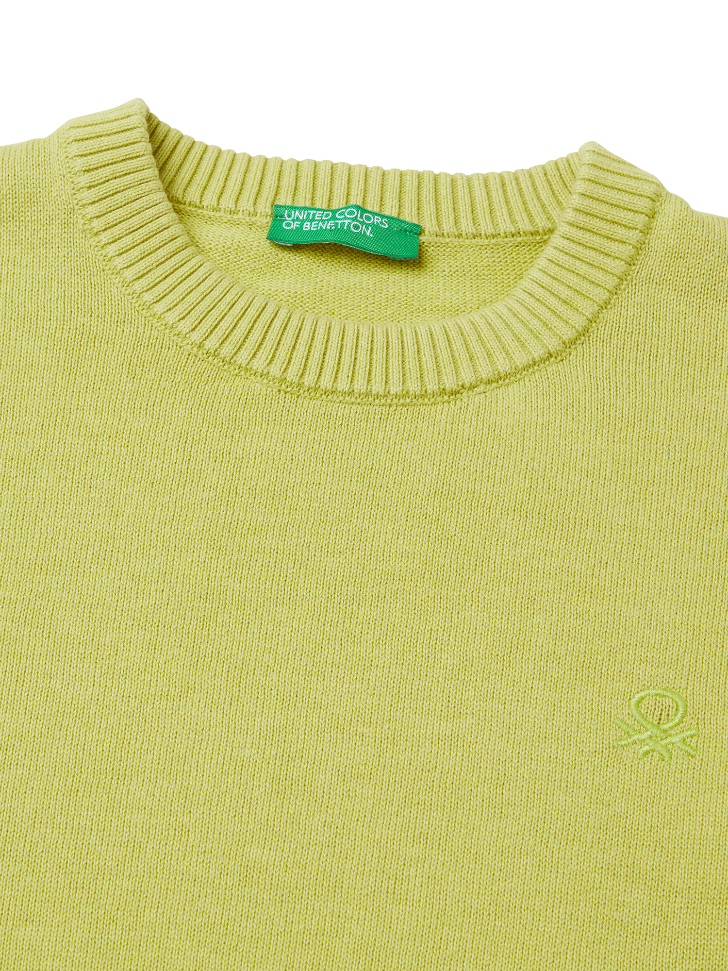 Product image 3 of 3, which shows Benetton Kids' Cotton Ribbed Crew Neck Jumper, Green, 6-7 years