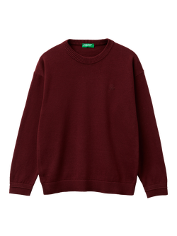 Benetton Kids' Cotton Ribbed Crew Neck Jumper, Red