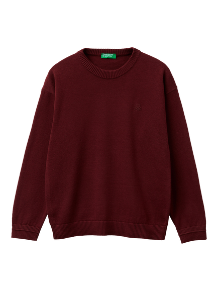 Benetton Kids' Cotton Ribbed Crew Neck Jumper, Red