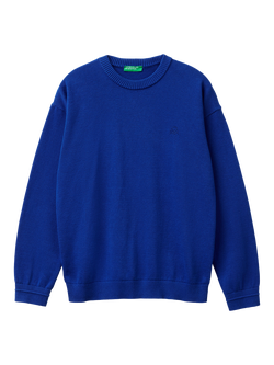 Benetton Kids' Cotton Ribbed Crew Neck Jumper, Mid Blue