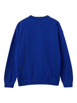 Benetton Kids' Cotton Ribbed Crew Neck Jumper - view 2, Mid Blue