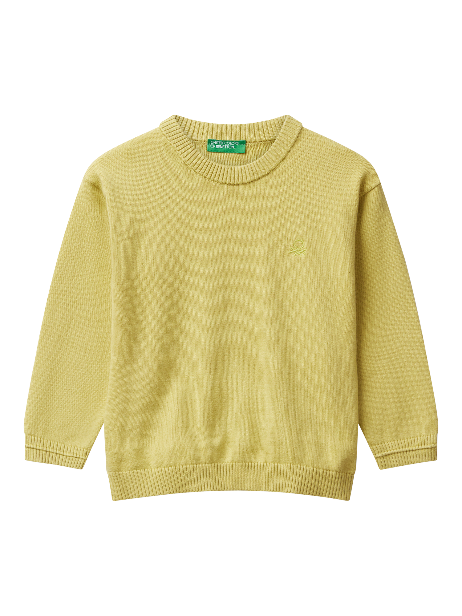 Product image 1 of 3, which shows Benetton Kids' Cotton Crew Neck Jumper, Green, 3-4 years