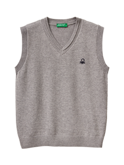 Benetton Kids' Cotton Sleeveless V Neck Vest, Grey