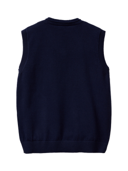 Benetton Kids' Cotton Sleeveless V Neck Vest - view 2, Navy Blue