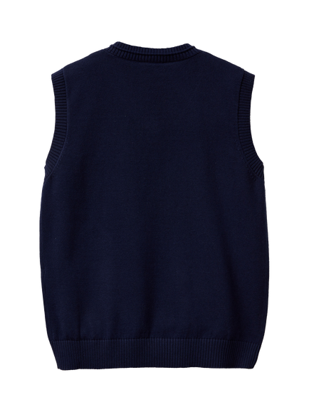 Benetton Kids' Cotton Sleeveless V Neck Vest - view 2, Navy Blue