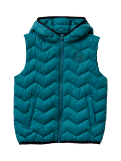 Benetton Kids' Hooded Quilted Gilet, Blue, Blue