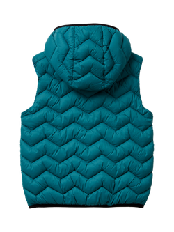 Benetton Kids' Hooded Quilted Gilet, Blue - view 2, Blue