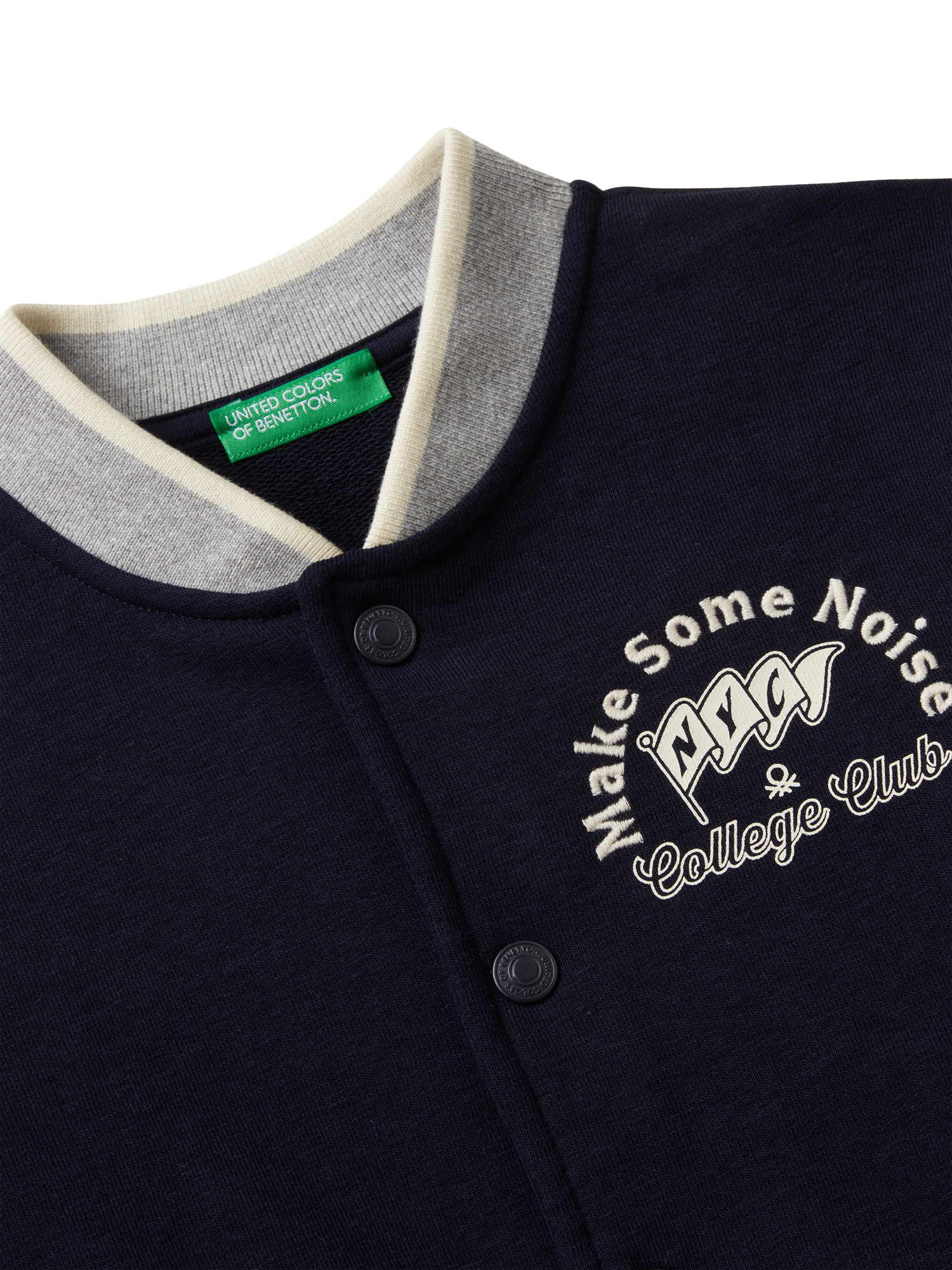 Product image 3 of 3, which shows Benetton Kids' Cotton Blend Bomber Sweatshirt, Blue/Multi, 3-4 years