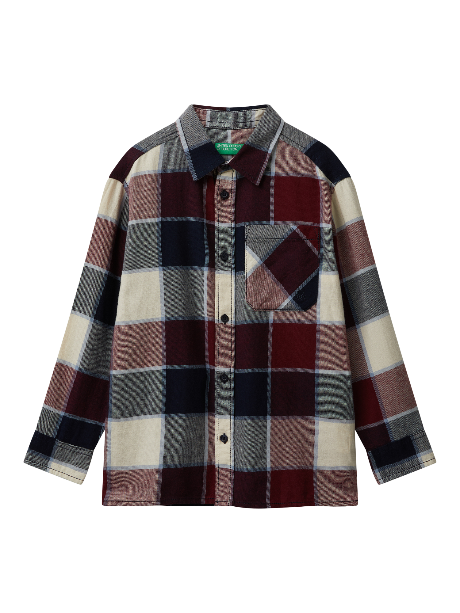 Product image 1 of 3, which shows Benetton Kids' Cotton Long Sleeved Checked Shirt, Multi, 7-8 years