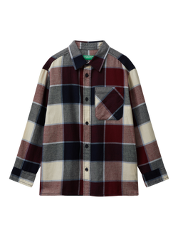 Benetton Kids' Cotton Long Sleeved Checked Shirt, Multi, Multi