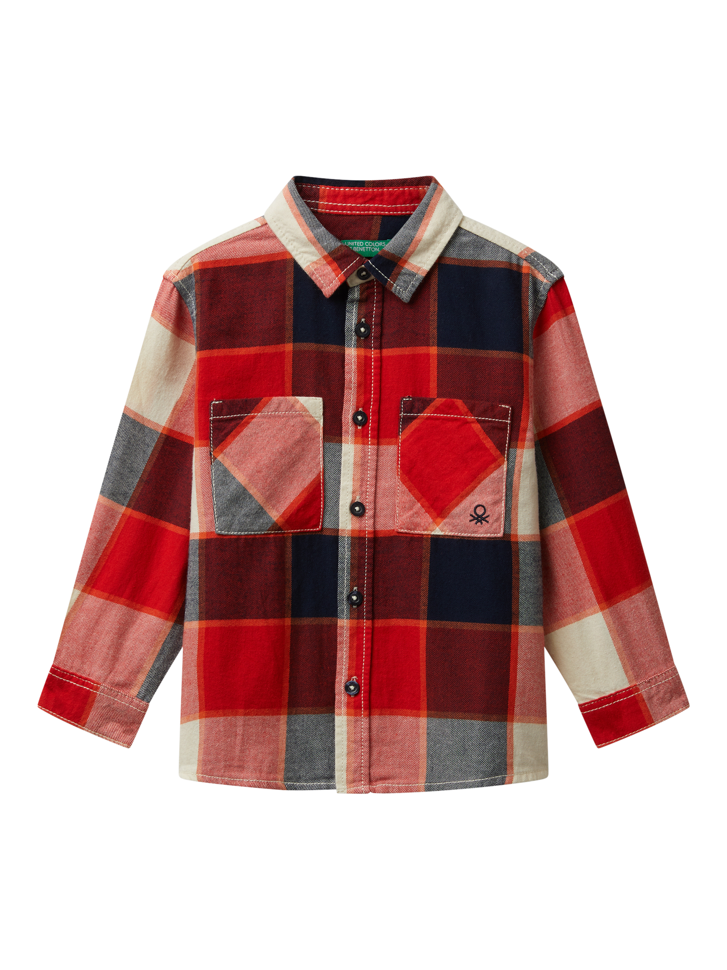 Product image 1 of 3, which shows Benetton Kids' Oversized Check Flannel Shirt, Multi, 3-4 years