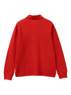 Benetton Kids' Cotton Long Sleeved Polo Shirt, Red - view 2, Red