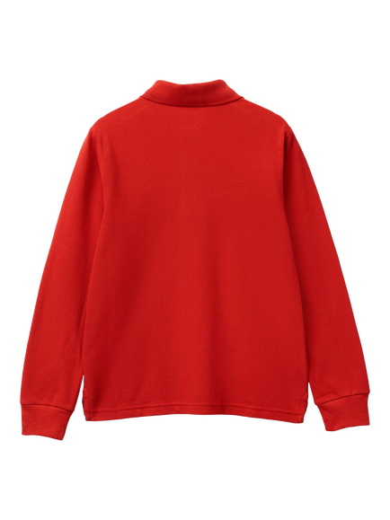 Benetton Kids' Cotton Long Sleeved Polo Shirt, Red - view 2, Red