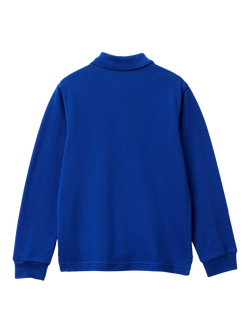 Benetton Kids' Long Sleeve Polo Shirt, Mid Blue - view 2, Mid Blue