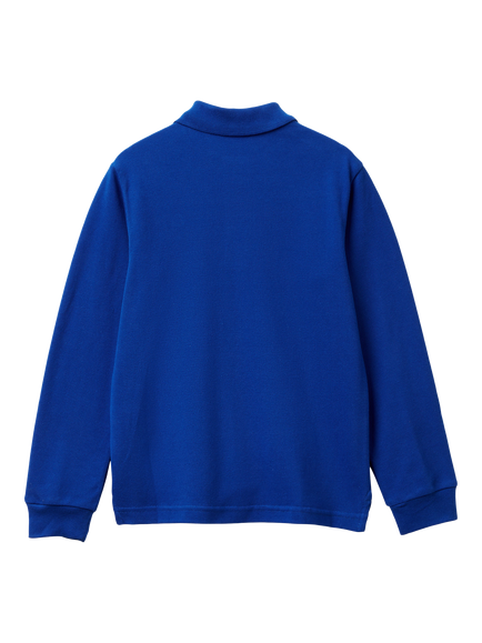 Benetton Kids' Long Sleeve Polo Shirt, Mid Blue - view 2, Mid Blue