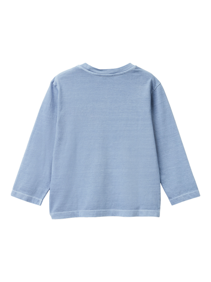 Benetton Kids' Printed Long Sleeve T-Shirt, Mid Blue - view 2, Mid Blue