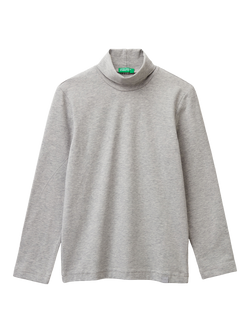 Benetton Kids' High Neck Long Sleeve T-Shirt, Grey, Grey